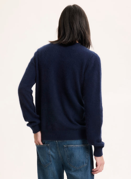 Navy long sleeves and crew neck jumper in Raccoon - MAJESTIC FILATURES