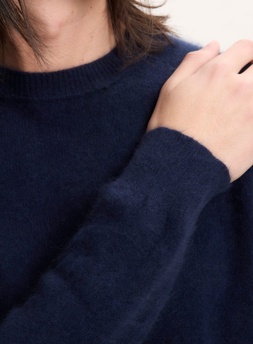 Navy long sleeves and crew neck jumper in Raccoon - MAJESTIC FILATURES