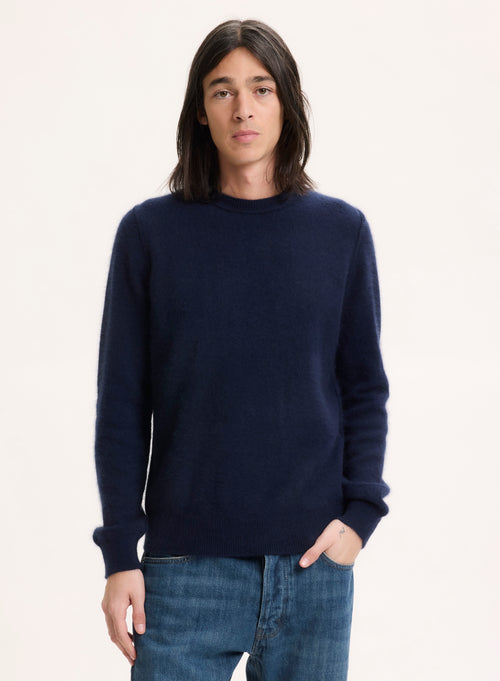 Navy long sleeves and crew neck jumper in Raccoon - MAJESTIC FILATURES