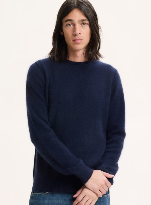 Navy long sleeves and crew neck jumper in Raccoon - MAJESTIC FILATURES