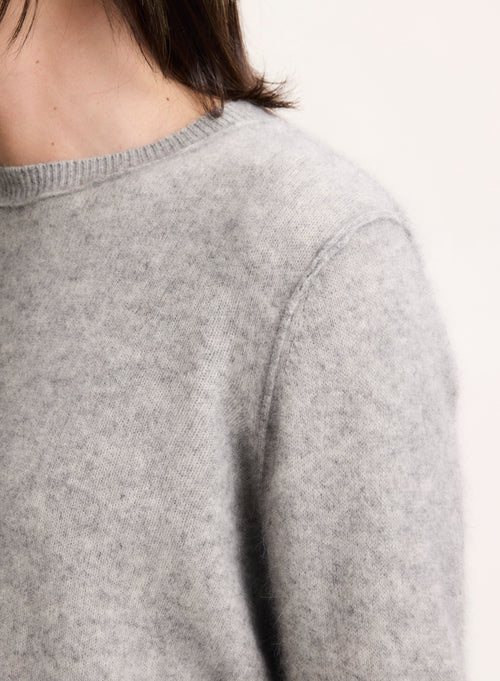 Light Grey Mottled Long Sleeve Crew Neck Sweater in Raccoon - MAJESTIC FILATURES