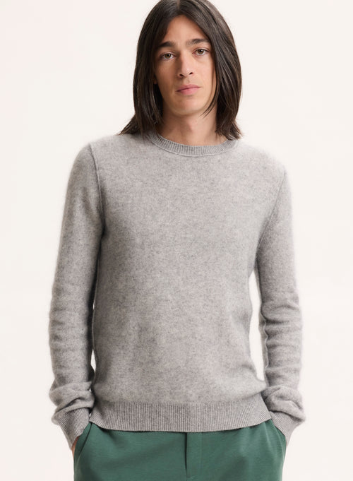 Light Grey Mottled Long Sleeve Crew Neck Sweater in Raccoon - MAJESTIC FILATURES