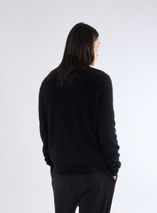 Black V-neck Long sleeves jumper in Raccoon - MAJESTIC FILATURES