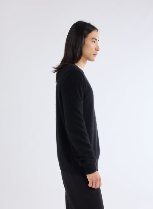 Black V-neck Long sleeves jumper in Raccoon - MAJESTIC FILATURES