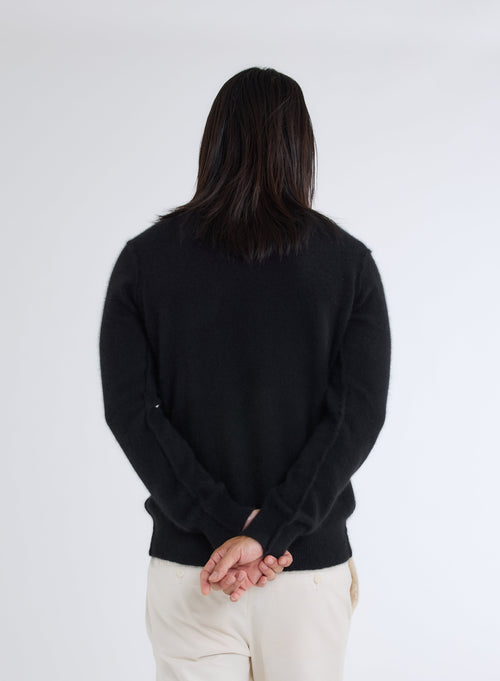 Black Turtleneck Sweater with Long Sleeves in Raccoon and Polyamide - MAJESTIC FILATURES