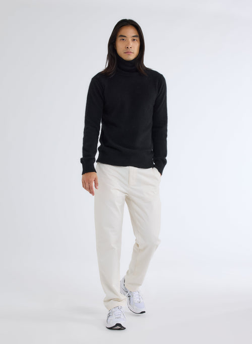 Black Turtleneck Sweater with Long Sleeves in Raccoon and Polyamide - MAJESTIC FILATURES