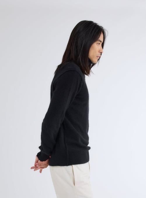 Black Turtleneck Sweater with Long Sleeves in Raccoon and Polyamide - MAJESTIC FILATURES