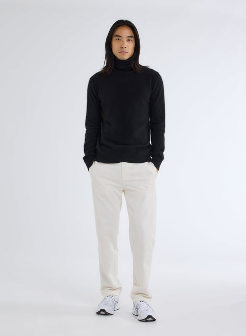 Black Turtleneck Sweater with Long Sleeves in Raccoon and Polyamide - MAJESTIC FILATURES