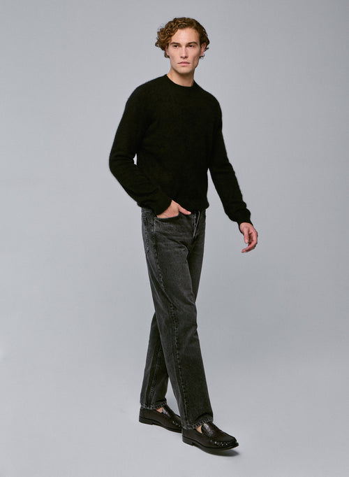 Suéter de manga larga con cuello redondo negro en lana de raccon / poliamida - MAJESTIC FILATURES