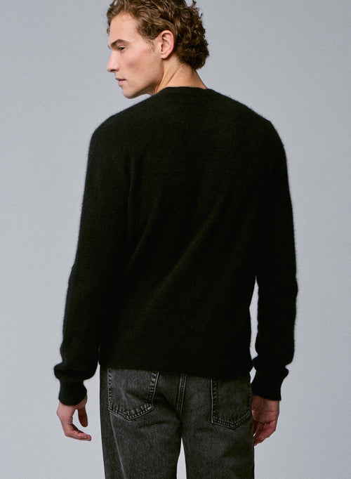 Suéter de manga larga con cuello redondo negro en lana de raccon / poliamida - MAJESTIC FILATURES