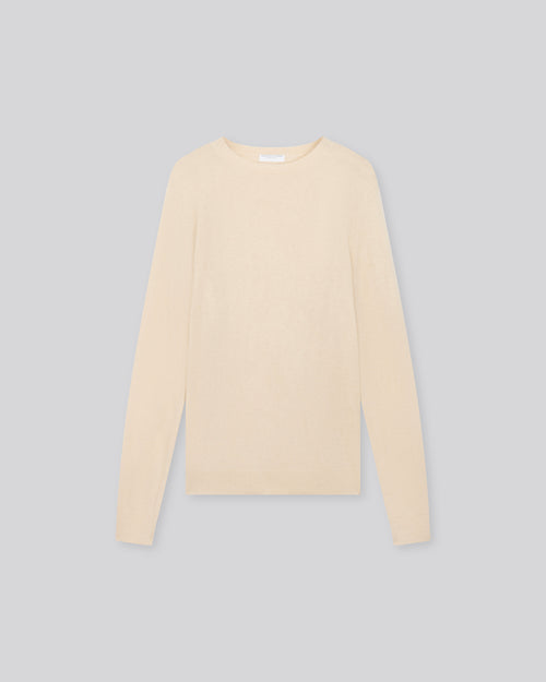 White Round Neck Long Sleeve Sweater in Raccon wool / Polyamide - MAJESTIC FILATURES