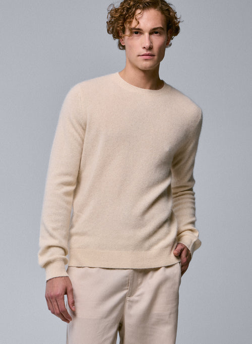 Pull Blanc Col Rond Manches Longues en Raccon wool / Polyamide - MAJESTIC FILATURES