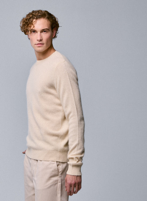 White Round Neck Long Sleeve Sweater in Raccon wool / Polyamide - MAJESTIC FILATURES
