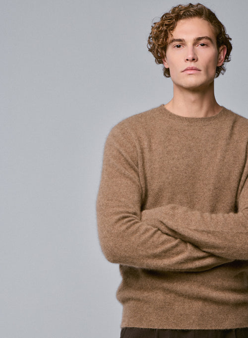 Pull Marron Col Rond Manches Longues en Raccon wool / Polyamide - MAJESTIC FILATURES