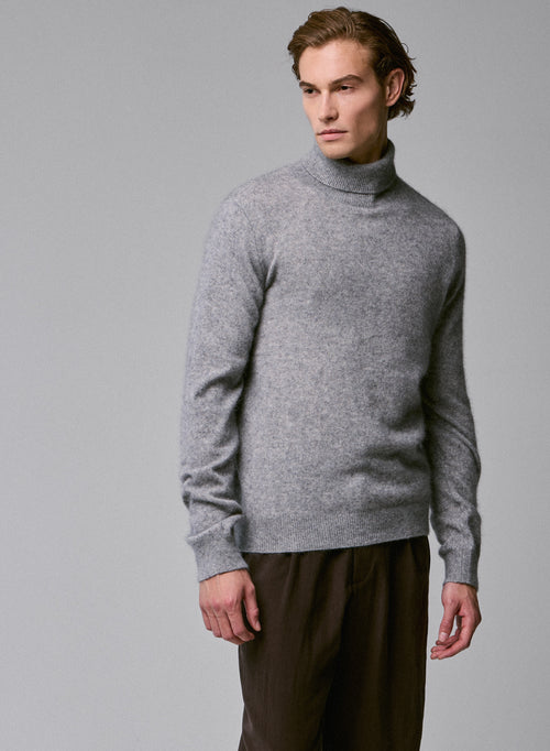 Pull Gris Col Roulé Manches Longues en Raccon wool / Polyamide - MAJESTIC FILATURES