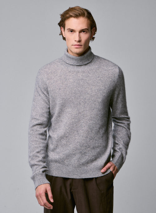 Pull Gris Col Roulé Manches Longues en Raccon wool / Polyamide - MAJESTIC FILATURES