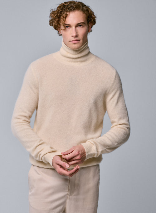 Pull Blanc Col Roulé Manches Longues en Raccon wool / Polyamide - MAJESTIC FILATURES