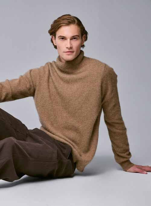 Pull Marron Col Roulé Manches Longues en Raccon wool / Polyamide - MAJESTIC FILATURES