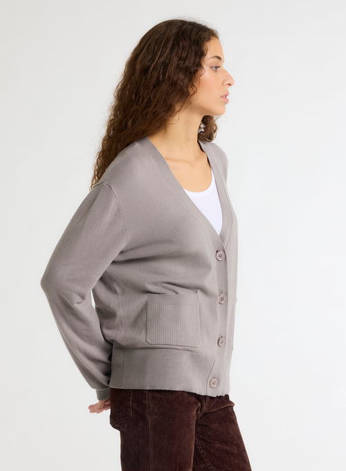 Gilet Gris Col V Manches Longues - MAJESTIC FILATURES