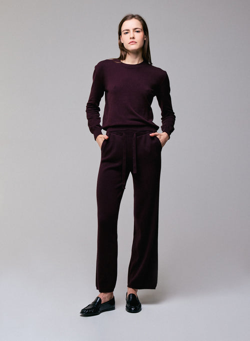 Pull Violet Col Rond Manches Longues en Coton organique / Elasthanne - MAJESTIC FILATURES