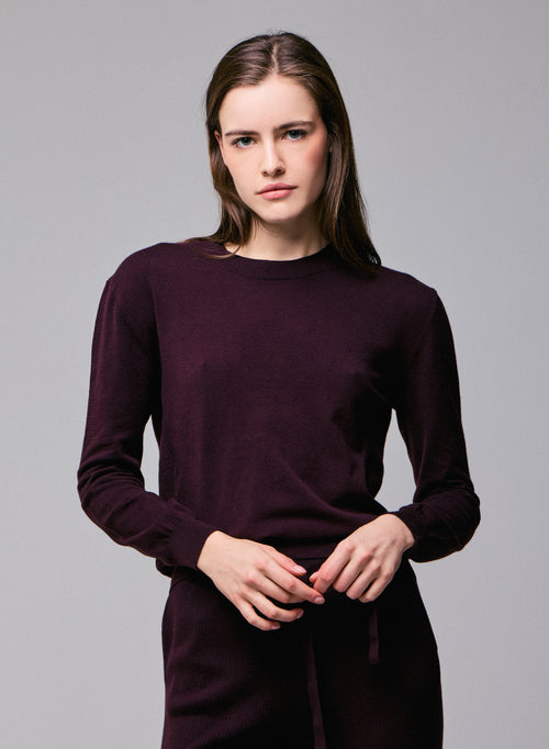 Pull Violet Col Rond Manches Longues en Coton organique / Elasthanne - MAJESTIC FILATURES