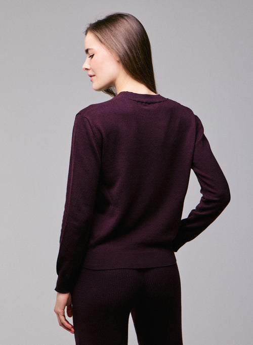 Pull Violet Col Rond Manches Longues en Coton organique / Elasthanne - MAJESTIC FILATURES