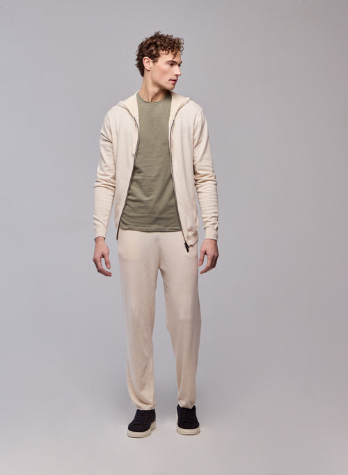 Gilet Beige Capuche Manches Longues en Coton organique / Elasthanne - MAJESTIC FILATURES