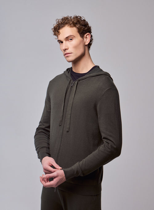 Green hooded vest with long sleeves in organic cotton / elastane - MAJESTIC FILATURES