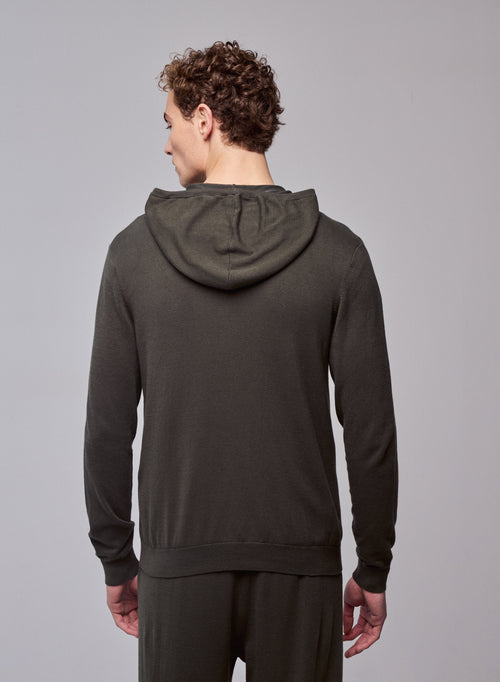 Grüne Kapuzenweste mit langen Ärmeln aus Bio-Baumwolle / Elasthan - MAJESTIC FILATURES