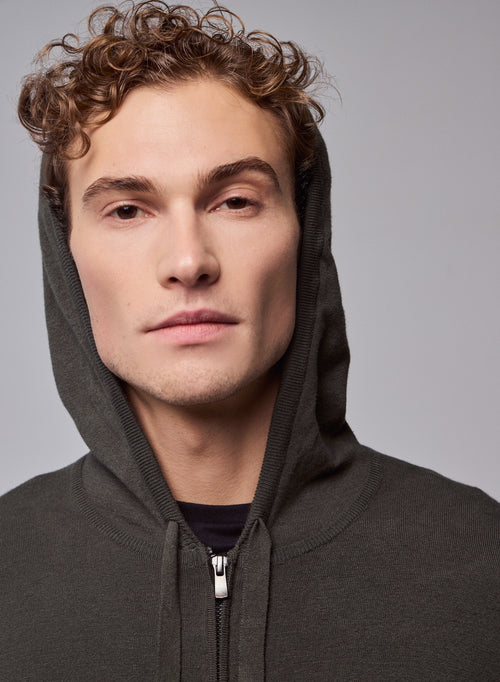 Grüne Kapuzenweste mit langen Ärmeln aus Bio-Baumwolle / Elasthan - MAJESTIC FILATURES