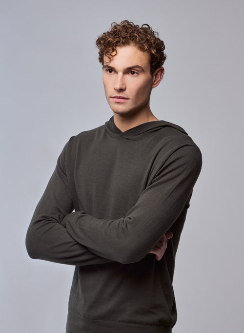 Pull Vert Capuche Manches Longues en Coton organique / Elasthanne - MAJESTIC FILATURES