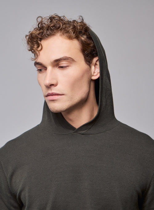 Jersey verde con capucha y manga larga de algodón orgánico / elastano - MAJESTIC FILATURES