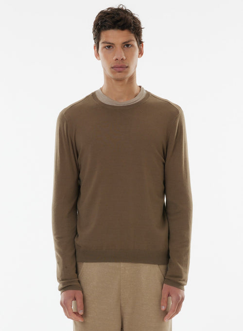 Brown Long Sleeve Round Neck Sweater - MAJESTIC FILATURES