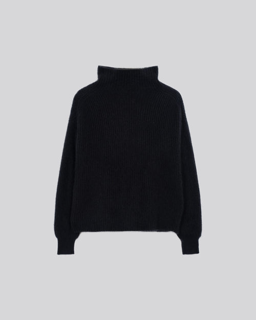 Black Turtleneck Long Sleeves Sweater in Wool / Fox / Polyamide - MAJESTIC FILATURES