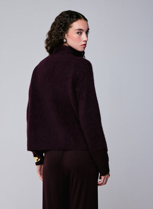 Purple Long sleeves Turtleneck Sweater in Wool / Fox / Polyamide - MAJESTIC FILATURES