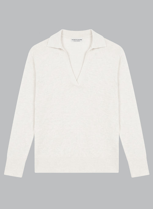 Polo blanco de manga tres cuartos de lino - MAJESTIC FILATURES