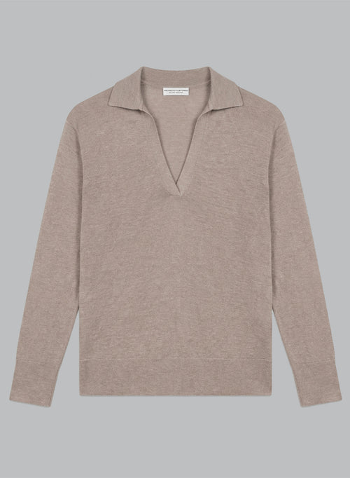 Polo mit Dreiviertelärmeln aus Leinen in Wüstensandfarbe - MAJESTIC FILATURES