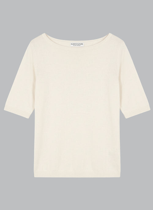 Jersey crema de cuello redondo y manga corta de lino - MAJESTIC FILATURES