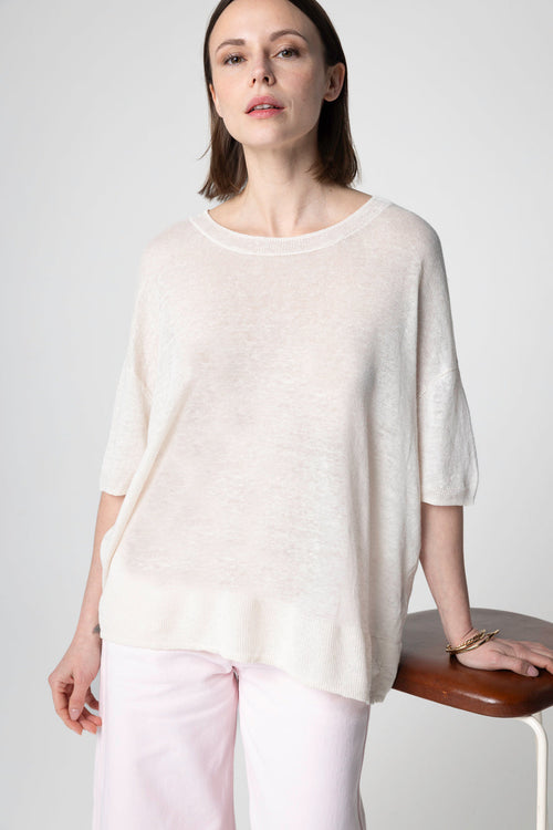 Pullover mit Rundhalsausschnitt Kurze Ärmel aus Leinen in Creme - MAJESTIC FILATURES