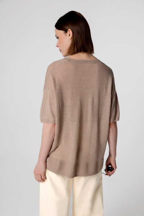 Pull Désert Col Rond Manches Courtes en Lin - MAJESTIC FILATURES