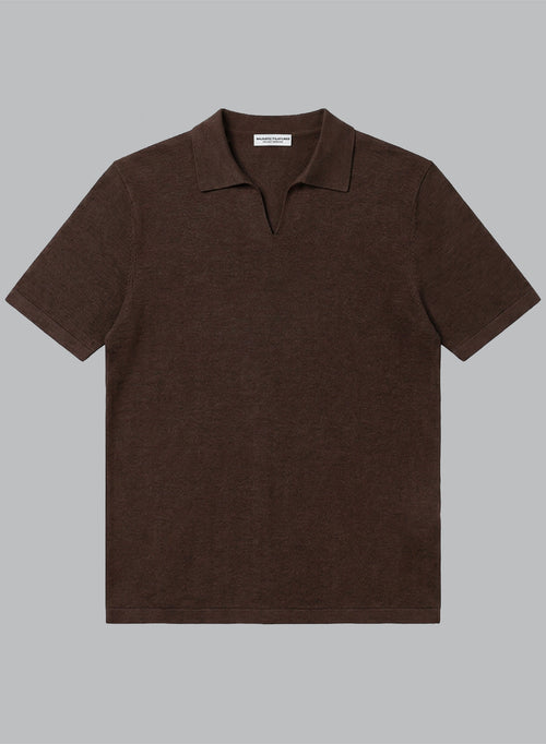 Polo marrón oscuro de manga corta de lino - MAJESTIC FILATURES