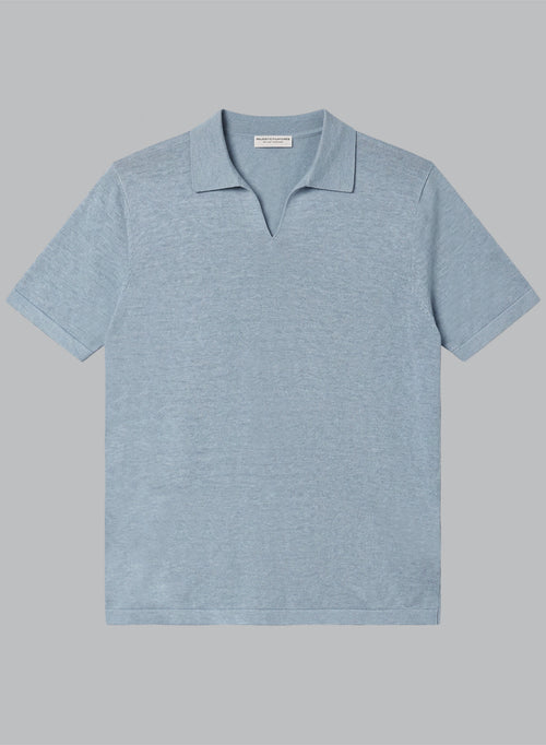 Polo azul claro de manga corta de lino - MAJESTIC FILATURES