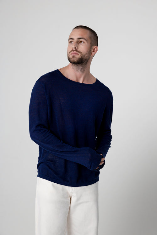 Pull Blue Moon Col Rond Manches Longues en Lin - MAJESTIC FILATURES