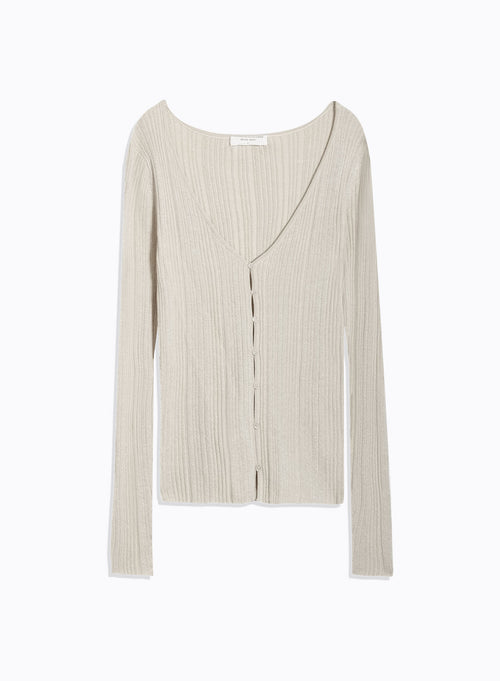 Càrdigan beige de manga larga con cuello en V en Algodón / Viscosa / Elastano / Fibra metalizada - MAJESTIC FILATURES