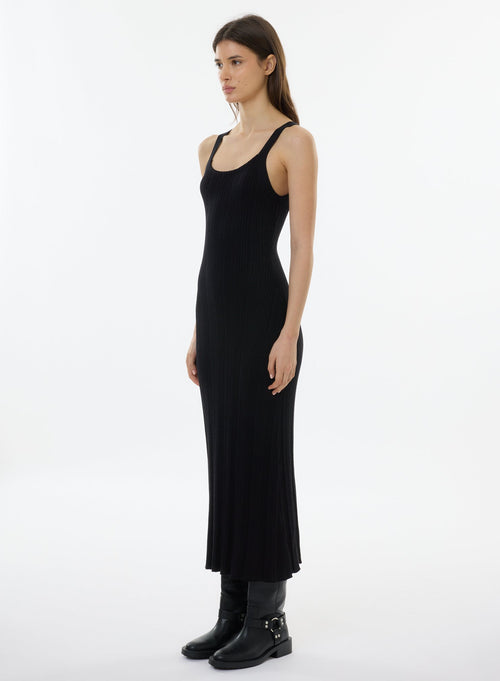 Robe Noir Sans Manches Col Rond - MAJESTIC FILATURES