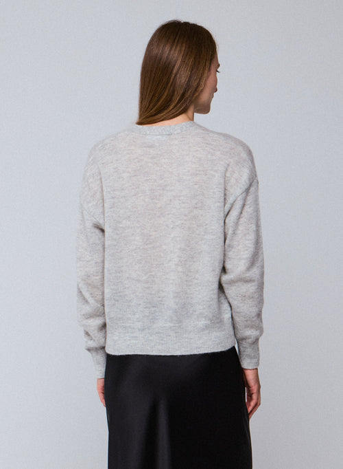 Gilet Gris Col V Manches Longues en Laine / Soie / Cachemire - MAJESTIC FILATURES