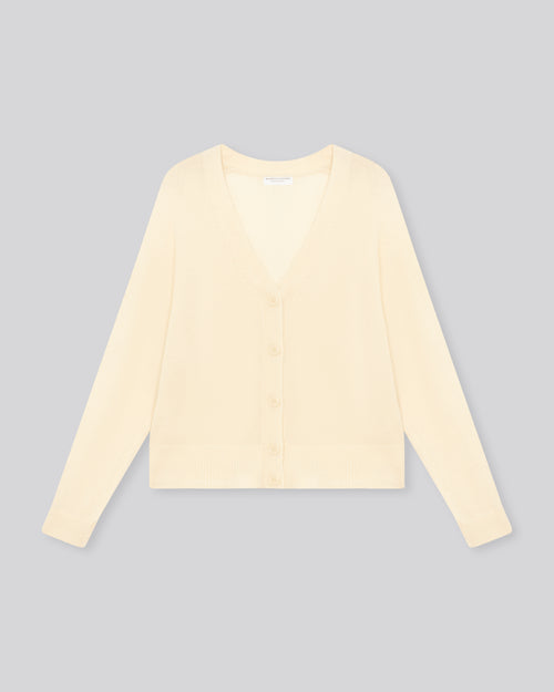 White V-neck Long-sleeved Cardigan In Wool / Silk / Cashmere  - MAJESTIC FILATURES