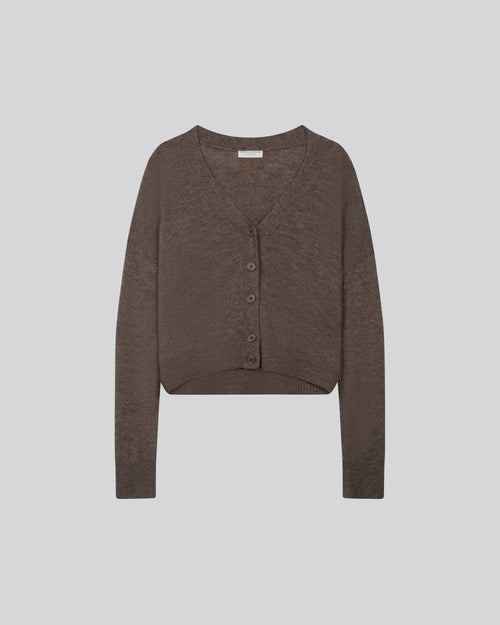 Gilet Beige Col V Manches Longues en Laine / Soie / Cachemire - MAJESTIC FILATURES