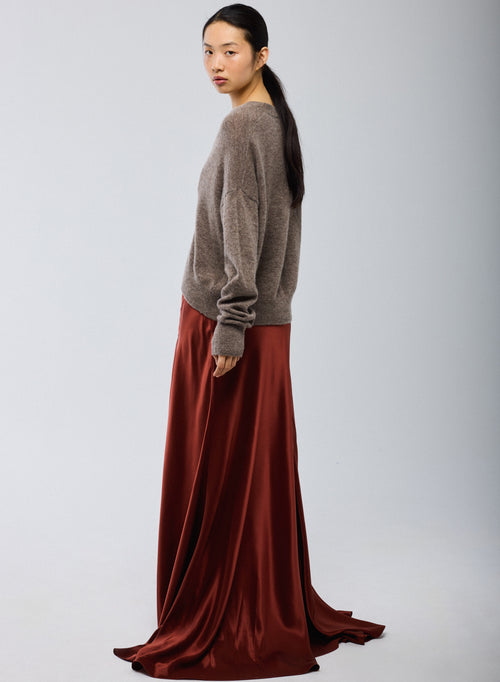 Gilet Beige Col V Manches Longues en Laine / Soie / Cachemire - MAJESTIC FILATURES