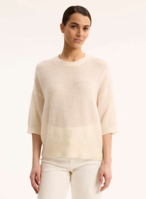 Pull Blanc Col Rond Manches Coudes - MAJESTIC FILATURES